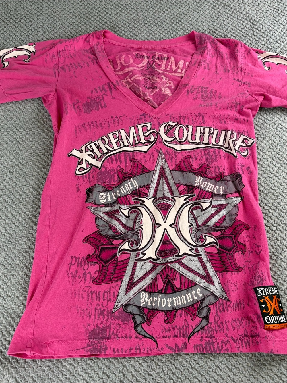 Xtreme Couture Women's Pink Graphic V-Neck Tank Top